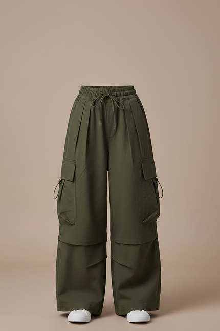 Pantalon Fluide Kaki Ample Cargo Fille Streetwear - Gabardine - vue 3
