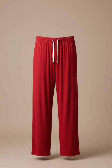 Pantalon Fluide Rouge Côtelé Ample Cordon Décontracté - Maille - vue 3