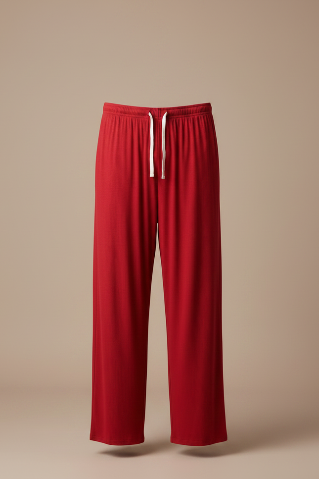 Pantalon Fluide Rouge Côtelé Ample Cordon Décontracté - Maille - vue 3