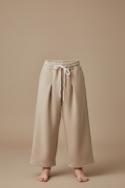 Pantalon Fluide Beige Coton Ample Décontracté Épais - Molleton - vue 3