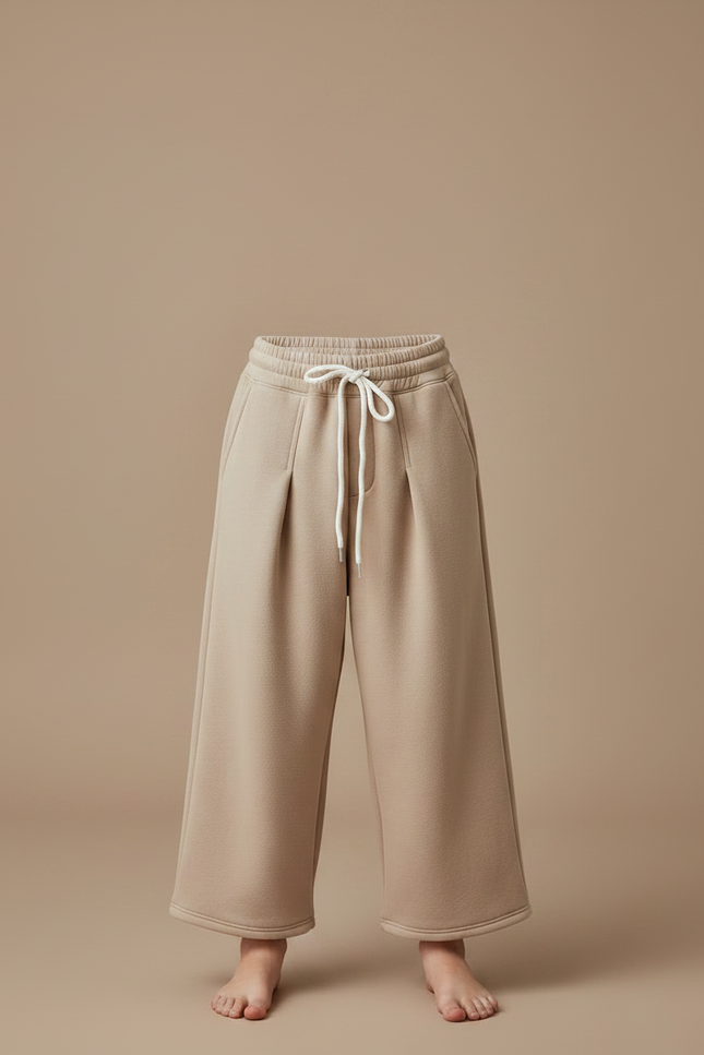 Pantalon Fluide Beige Coton Ample Décontracté Épais - Molleton - vue 3