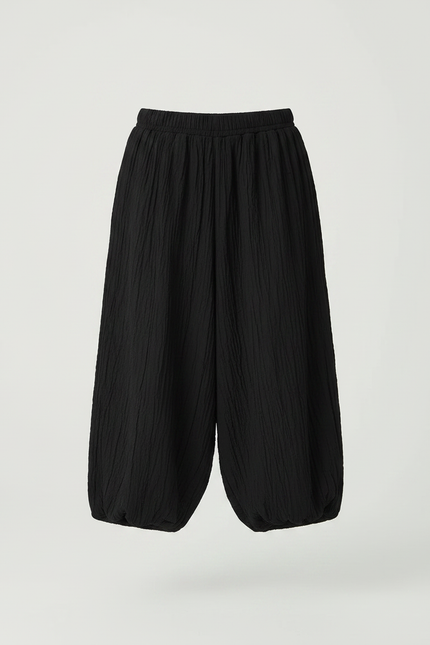 Pantalon Fluide Noir Ample Plissé Léger Enfant - Coton - vue 3