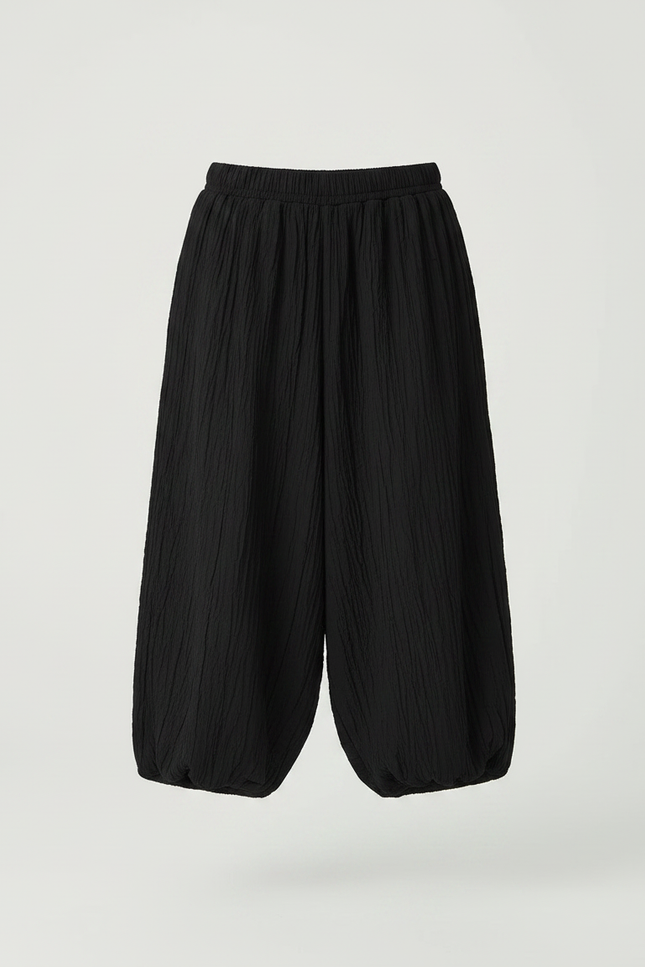 Pantalon Fluide Noir Ample Plissé Léger Enfant - Coton - vue 3