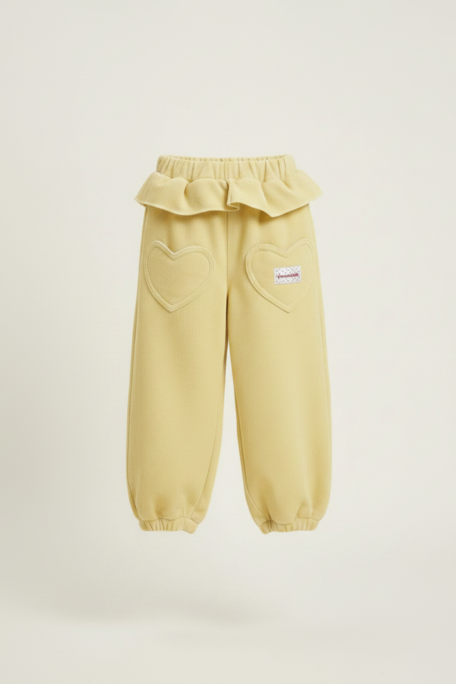 Pantalon Fluide Jaune Coeurs Ample Confortable Fille - Cordé - vue 3