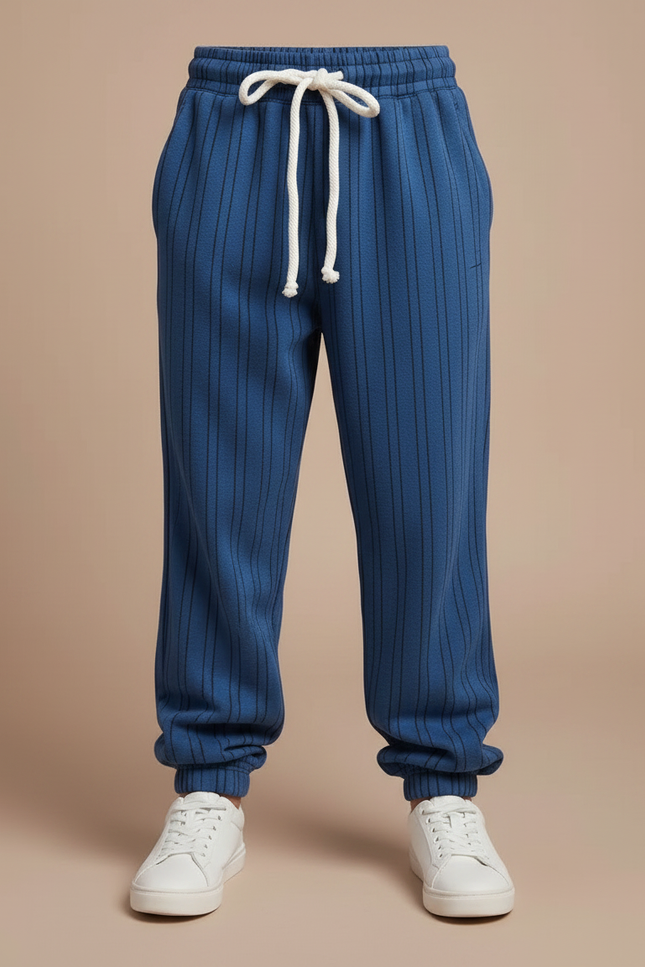 Pantalon Fluide Bleu Rayé Côtelé Décontracté Enfant - Cordé - vue 3