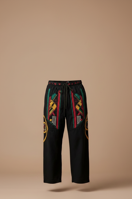 Pantalon Fluide Noir Ample Tribal Africain Coloré Décontracté - Multicolore Toile - vue 3