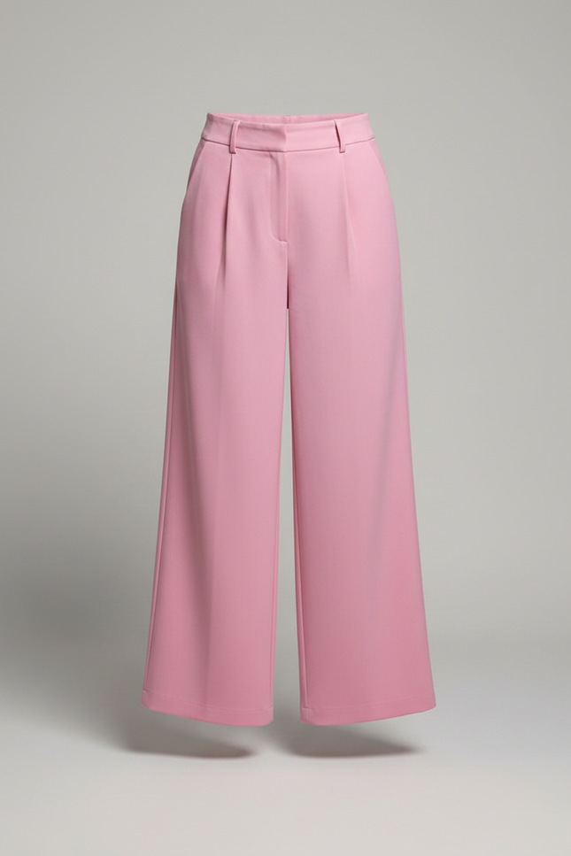 Pantalon Fluide Rose Ample Plissé Taille Haute - Polyester - vue 3