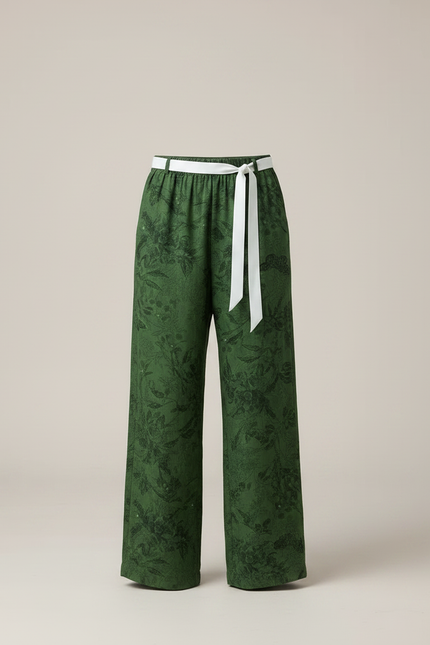 Pantalon Fluide Vert Imprimé Floral Ample Garçon - Lin - vue 3