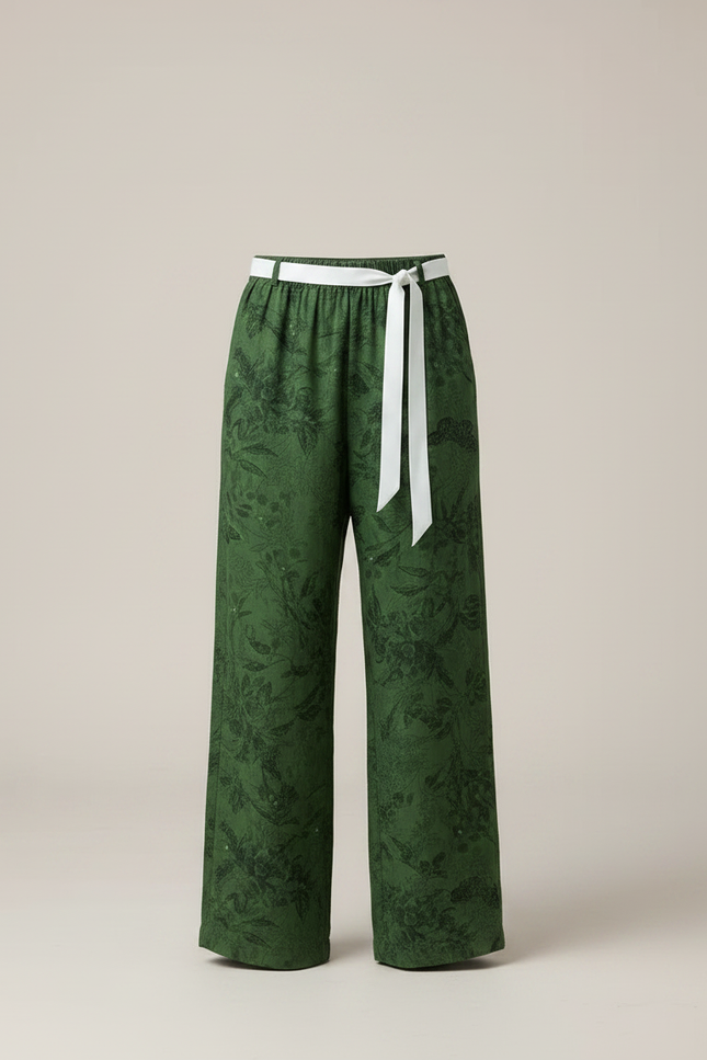 Pantalon Fluide Vert Imprimé Floral Ample Garçon - Lin - vue 3