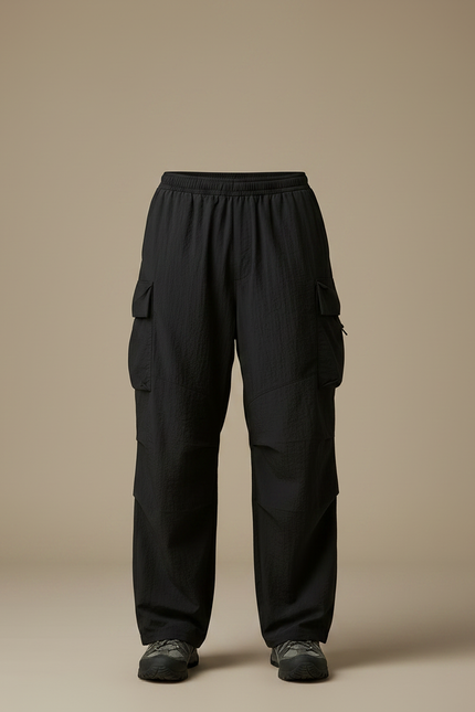 Pantalon Fluide Cargo - Noir Polyester - vue 3
