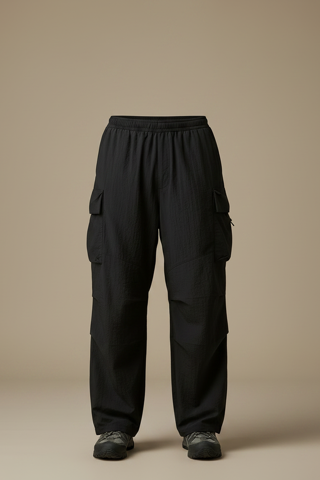 Pantalon Fluide Cargo - Noir Polyester - vue 3