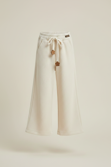 Pantalon Fluide Crème Côtelé Ample Décontracté Fille - Beige Cordé - vue 3