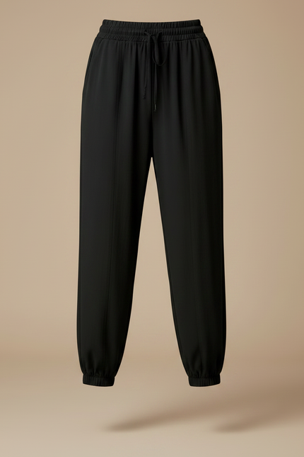 Pantalon Fluide Noir Ample Sportif Chevilles Resserrées Femme - Polyester - vue 3