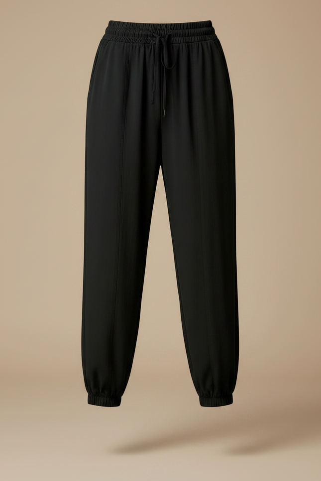 Pantalon Fluide Noir Ample Sportif Chevilles Resserrées Femme - Polyester - vue 3