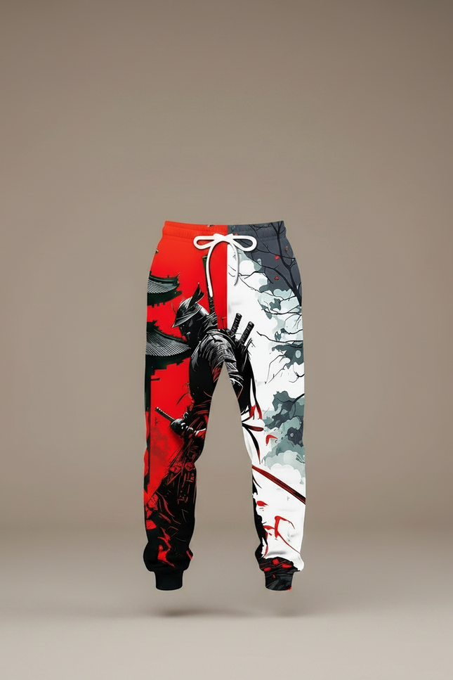 Pantalon Fluide Samouraï Japonais Rouge Blanc Décontracté Homme - Multicolore Molleton - vue 3