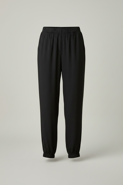 Pantalon Fluide Noir Ample Taille Élastique Cheville - Viscose - vue 3