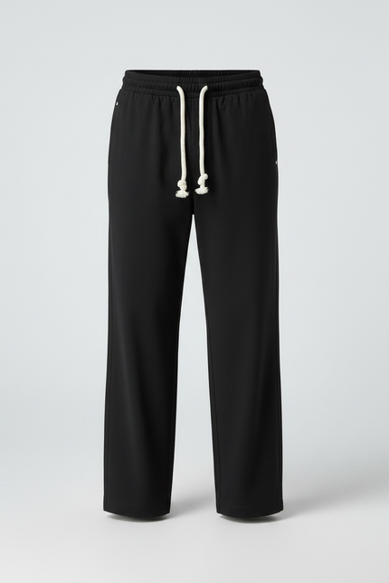 Pantalon Fluide Noir Ample Cordon De Serrage - Polyester - vue 3