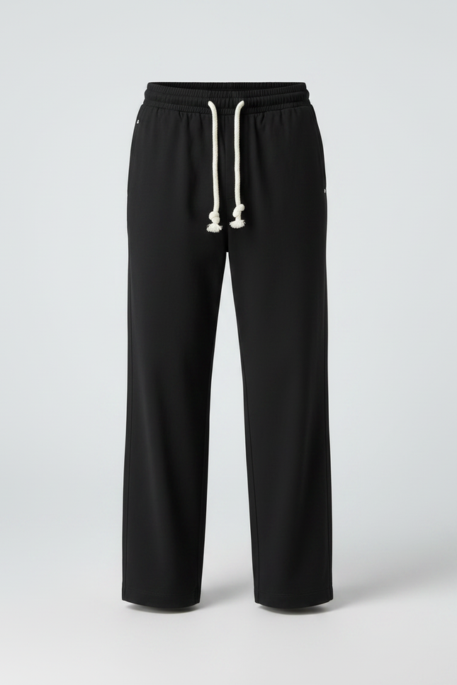 Pantalon Fluide Noir Ample Cordon De Serrage - Polyester - vue 3