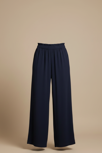 Pantalon Fluide Bleu Marine Ample Taille Haute Élégant - Polyester - vue 3