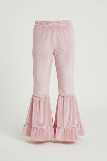 Pantalon Fluide Rose Velours Évasé Volants Brillant - vue 3
