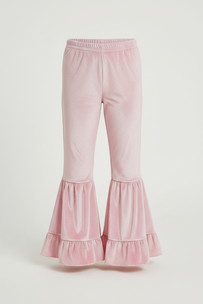 Pantalon Fluide Rose Velours Évasé Volants Brillant - vue 3