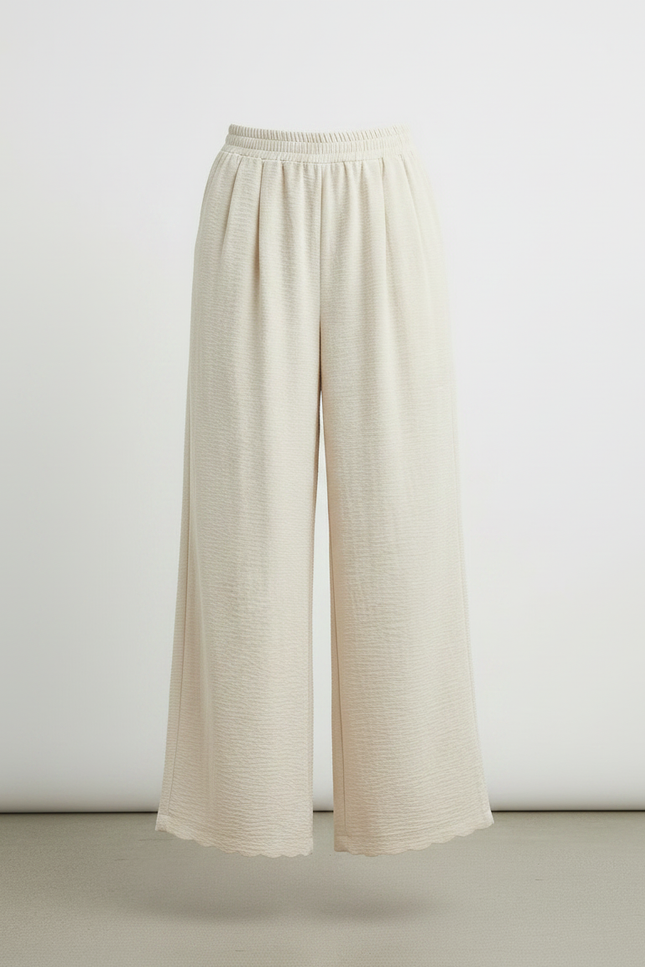 Pantalon Fluide Écru Ample Plissé Confortable Femme - Beige Viscose - vue 3