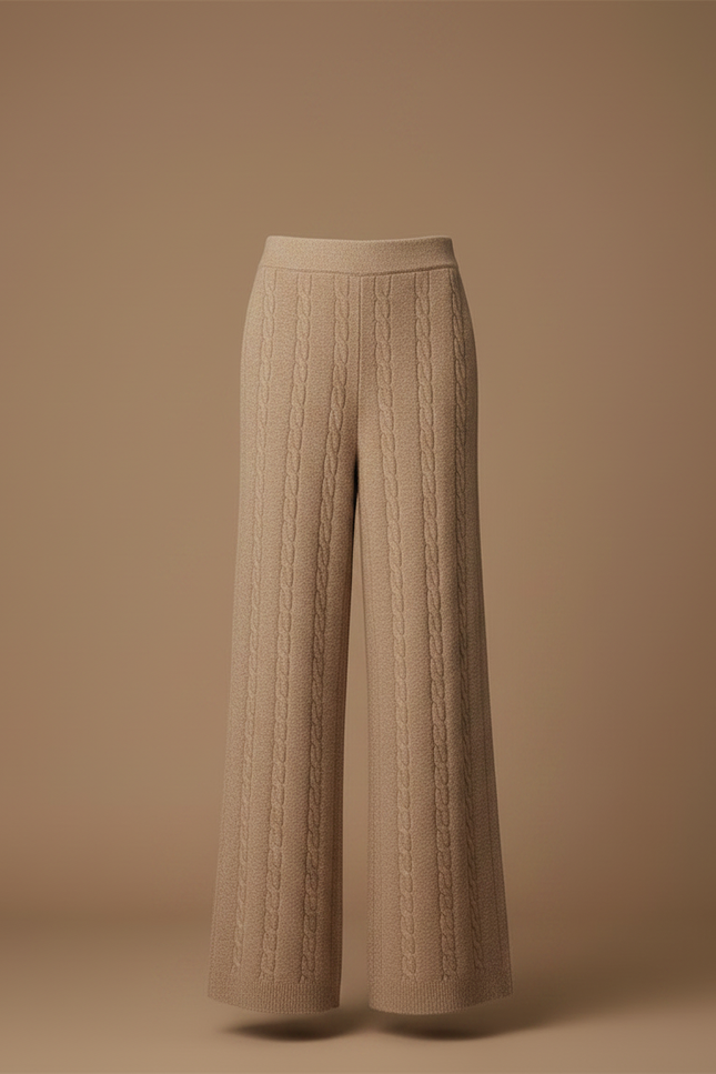 Pantalon Fluide Beige Maille Câblée Laine Mérinos Ample - vue 3
