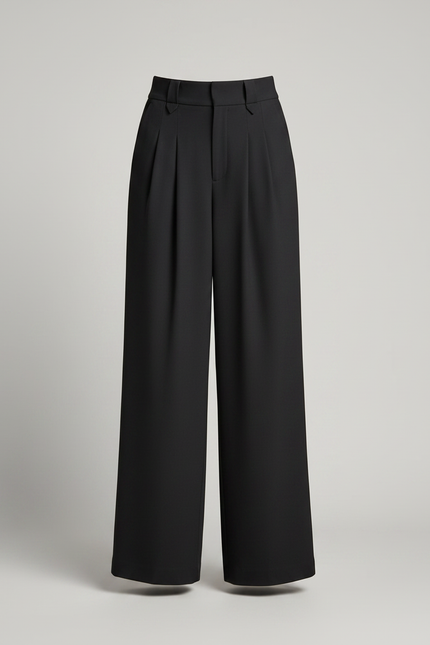 Pantalon Fluide Noir Ample Plissé Ceinturé Élégant - Polyester - vue 3
