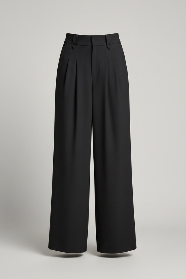 Pantalon Fluide Noir Ample Plissé Ceinturé Élégant - Polyester - vue 3