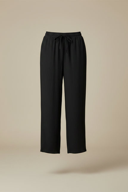 Pantalon Fluide Noir Ample Taille Élastique Décontracté Doux - Viscose - vue 3