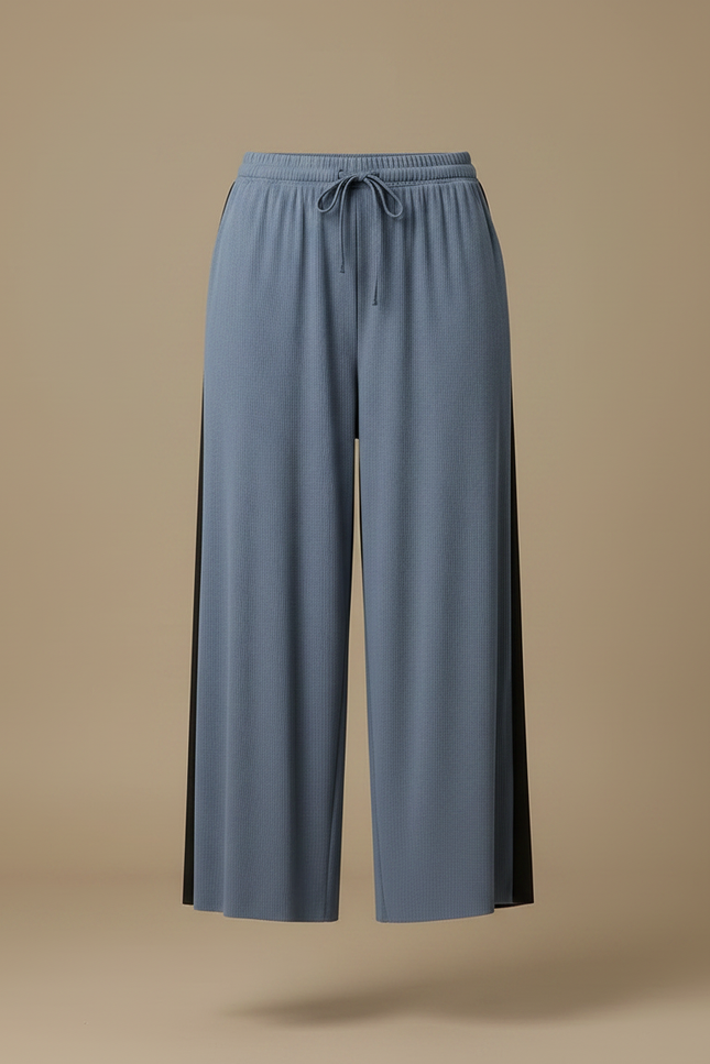 Pantalon Fluide Bicolore Ample Cordon Doux Décontracté - Bleu Viscose - vue 3