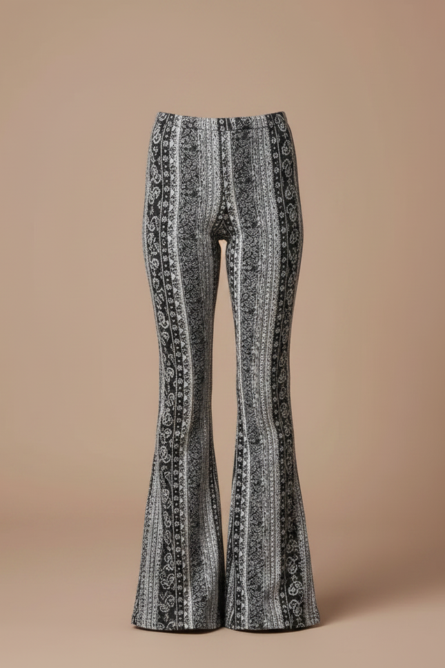 Pantalon Fluide Imprimé Évasé Noir Blanc Confortable - Maille - vue 3