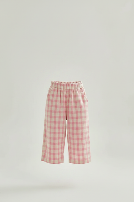Pantalon Fluide Rose Carreaux Ample Coton Enfant - vue 3