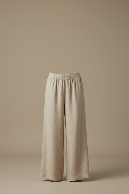 Pantalon Fluide Beige Lin Ample Décontracté Femme - vue 3