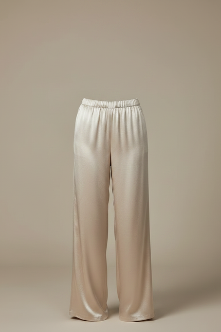 Pantalon Fluide Satiné Ample Beige Élégant Décontracté - vue 3