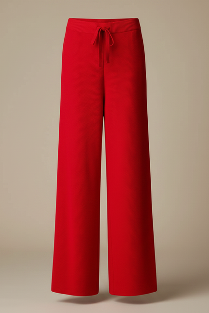 Pantalon Fluide Rouge Maille Large Confortable Femme - vue 3