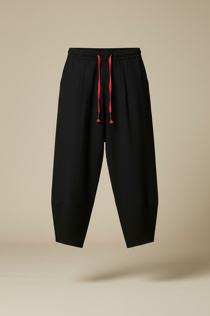 Pantalon Fluide Noir Ample Coton Décontracté Ethnique - Lin - vue 3