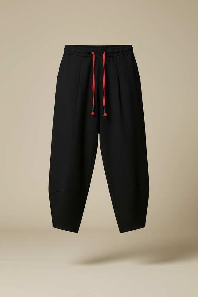 Pantalon Fluide Noir Ample Coton Décontracté Ethnique - Lin - vue 3