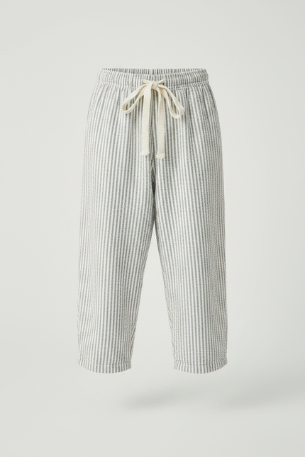 Pantalon Fluide Rayé Coton Ample Décontracté Enfant - Gris - vue 3