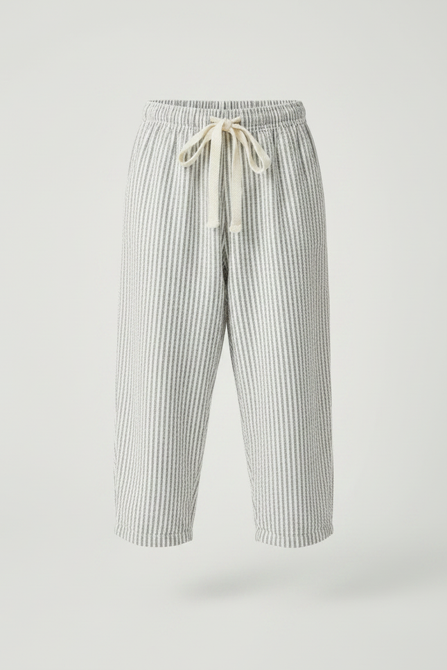 Pantalon Fluide Rayé Coton Ample Décontracté Enfant - Gris - vue 3