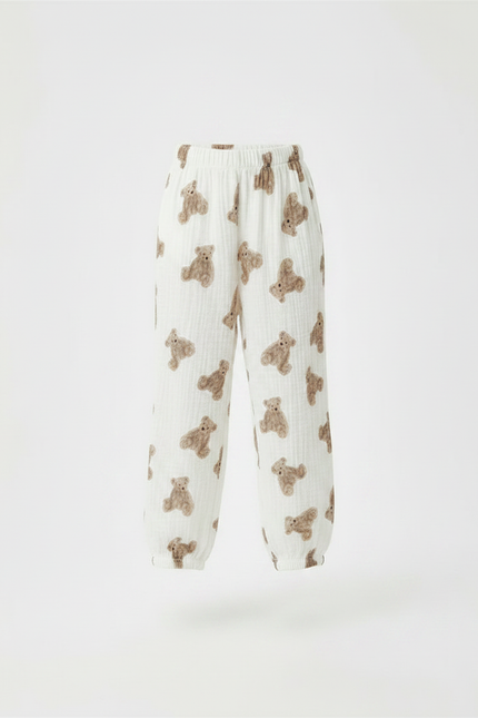 Pantalon Fluide Blanc Imprimé Oursons Enfant - Coton - vue 3