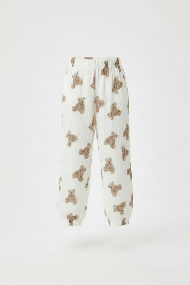 Pantalon Fluide Blanc Imprimé Oursons Enfant - Coton - vue 3