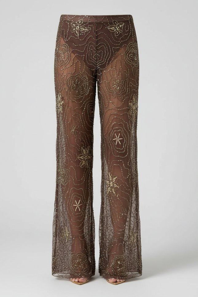 Pantalon Fluide Transparent - Marron Polyester - vue 2