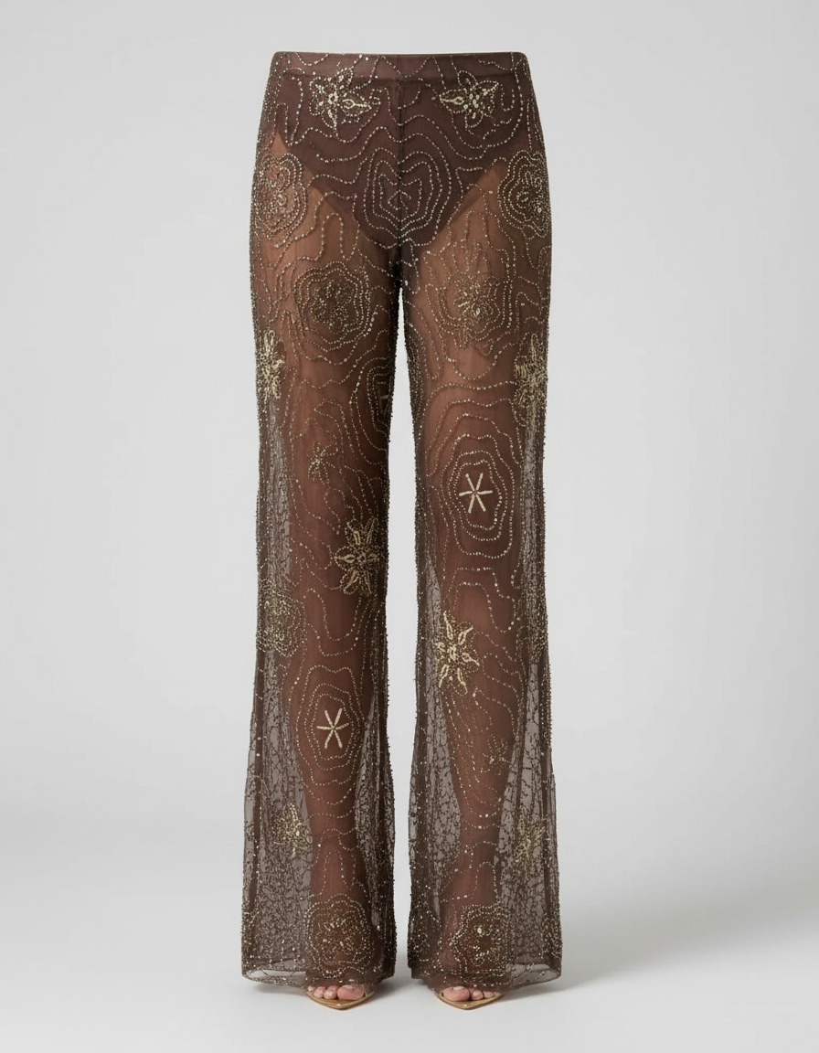 Pantalon Fluide Transparent - Marron Polyester - vue 2