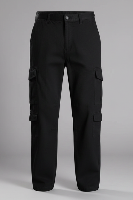 Pantalon Fluide Noir Ample Coton Cargo Homme - vue 3