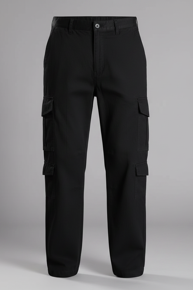 Pantalon Fluide Noir Ample Coton Cargo Homme - vue 3