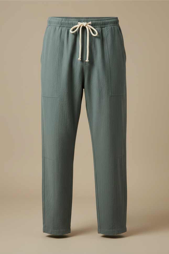Pantalon Fluide Vert Cordon Coton Ample Décontracté Homme - vue 3