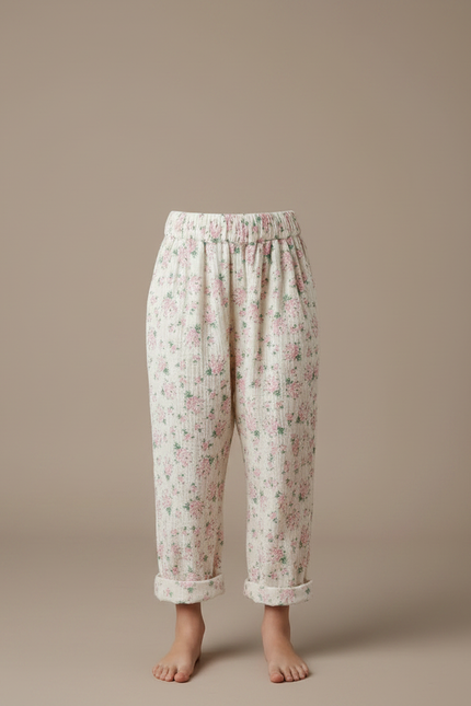 Pantalon Fluide Blanc Floral Coton Ample Fille - Imprimé - vue 3