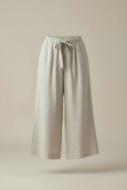 Pantalon Fluide Gris Lin Ample Taille Haute Décontracté - vue 3