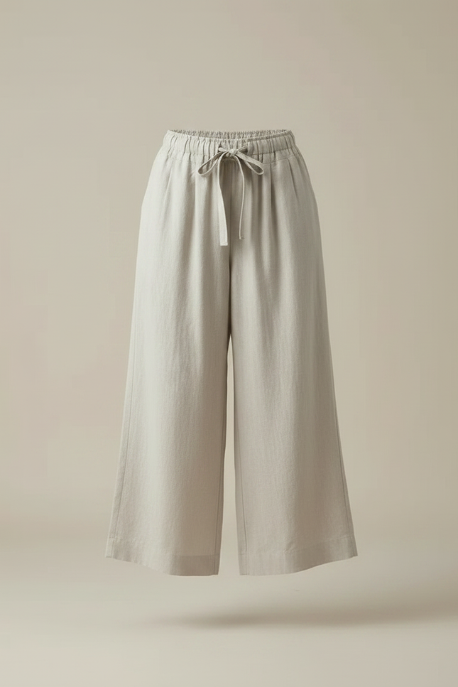 Pantalon Fluide Gris Lin Ample Taille Haute Décontracté - vue 3